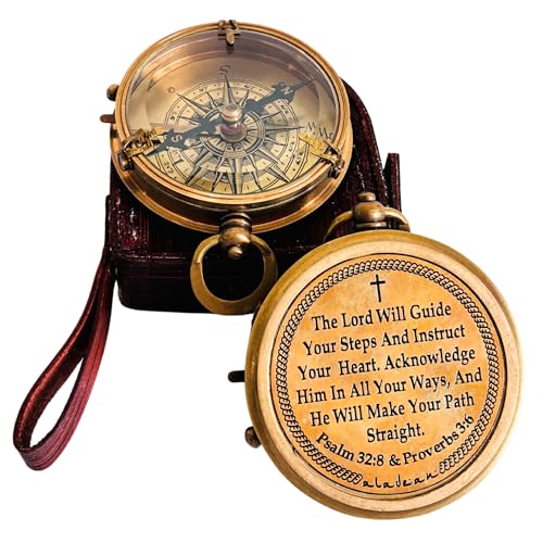 ALADEAN Religious Christian Gift Compass - The Lord Will Guide | Uplifting Baptism Gift - Communion 2025 Graduation 2026 Confirmation Gifts - style: # 7cm with Premium Leather Case
