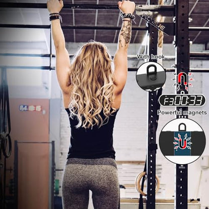 Portable LED Gym Timer, Workout Clock for HIIT Tabata Fitness at Home,Garage,Outdoors. Multiple functionality with Customizable Interval Setting, Easy to Read Display.