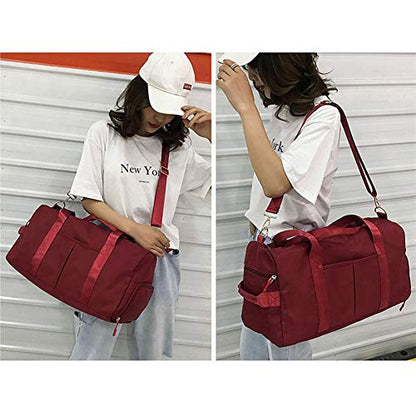 Sports Gym Bag for Women Travel Duffel Bag with Wet Pocket and Shoes Compartment for Training Swim Yoga(Red) - color: Red