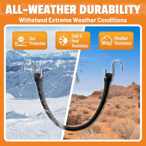HOXWELL 15" Rubber Bungee Cords with Hooks, Heavy Duty EPDM Bungee Cord with 150% Max Stretch, Heavy Duty Bungee Straps for Securing Tarps, Canvases, Cargo, Motorcycle, Weatherproof, Pack of 10 - size: 15 inch (Pack of 10)