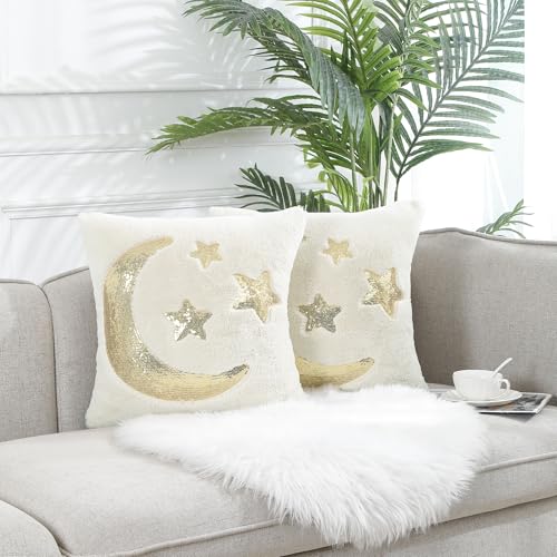 Holibeat Ramadan Throw Pillow Covers 18x18 inches Fluffy Sequin Decoration Pillowcases (Pack of 2) (3stars) - color: 3stars