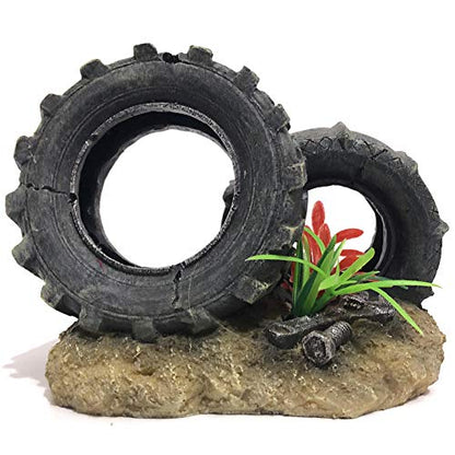 SLOCME Resin Aquarium Tyre Decorations - Fish Tank Tyre Ornament Aquarium Environment Friendly Decorations