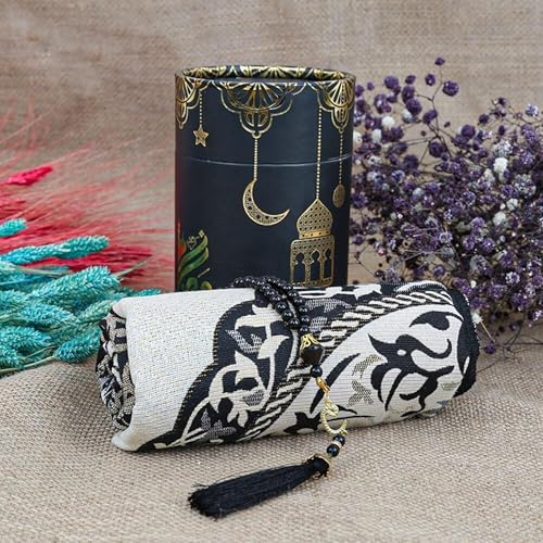 VHD Muslim Prayer Rug Set, Janamaz Salah Set, Islamic Tasbih Mat Set (Black) - color: Black
