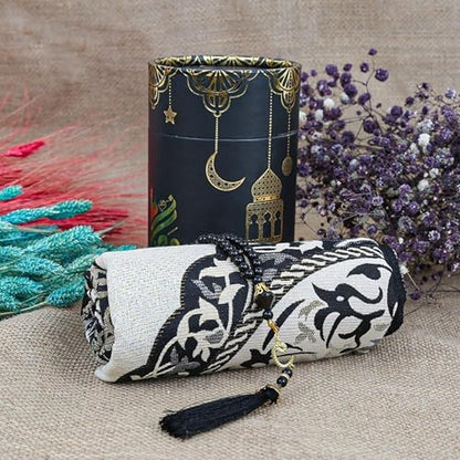 VHD Muslim Prayer Rug Set, Janamaz Salah Set, Islamic Tasbih Mat Set (Black) - color: Black