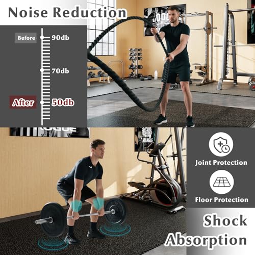 12 Tiles Exercise Mat, 48 Sq.Ft Interlocking Foam Floor Mat with Rubber Top, Non-Slip Waterproof Puzzle Gym Mat for Home Workout Equipment & Garage, 0.79" Thick (Black)