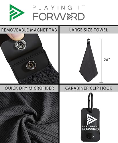 Magnetic Multi Sport Microfiber Towel for Gym, Running, Tennis, Workout, Golf Bags, Strong Magnet Hold, Gym Towels, Magnetic Golf Towels, Fast Drying, Men & Women, Black - color: Black
