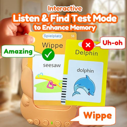 Talking Flash Cards Bilingual for Toddlers - German English Flashcards for Kids Adults, Test Mode, Pocket Speech Children, Interactive Vocabulary Learning, Audible Gifts Boy Girl (German) - color: German