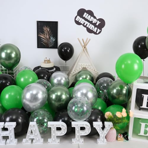 Paready Green Black Balloons, 60 Pcs Party Balloons for Graduation Sports - color: Green Silver