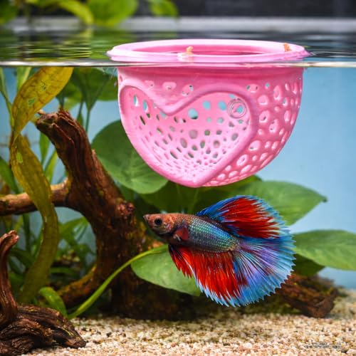 Heart Pink Floating Betta Tunnel with Strong Suction Cup, Floating Betta Enrichment Toys, Aquarium Betta Hammock, Promote Excercise & Stress Relief, Betta Fish Tank Decor Accessories
