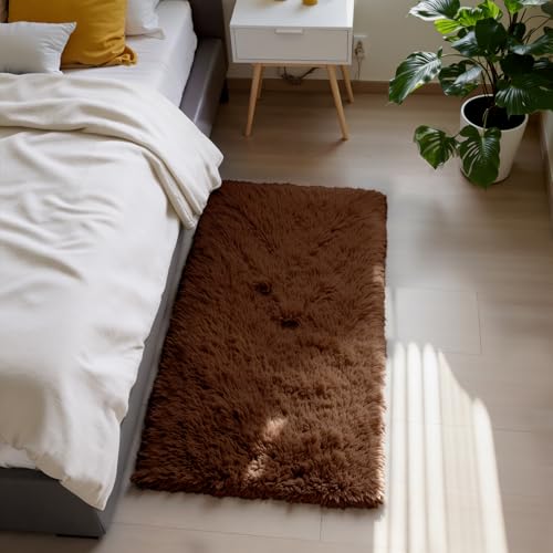 Fluffy Rug Shag Area Rug, Brown 2x4 Area Rugs for Bedroom, Small Bedside Rug, Soft Fluffy Shag Entryway Throw Rugs for Living Room Bedroom Room Home Decor - color: Mottling Brown, size: 2' x 4' (Rectangular)