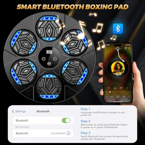 LOLBOX 2026 Music Boxing Machine for Adults and Kids, Smart Bluetooth Boxing Training Equipment with Gloves Wall Mounted, Workout Punching Machine for Home,Office and Gym - color: Dark black