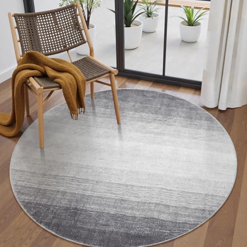 Wonnitar Modern Ombre Round Rug 4ft, Washable Grey Round Kitchen Area Rug Non-Slip Soft Circle Entry Throw Mat, Contemporary Non-Shedding Low Pile Carpet for Bedroom Laundry Bathroom (Grey, Round 4ft) - color: Grey, size: 4' (Round)