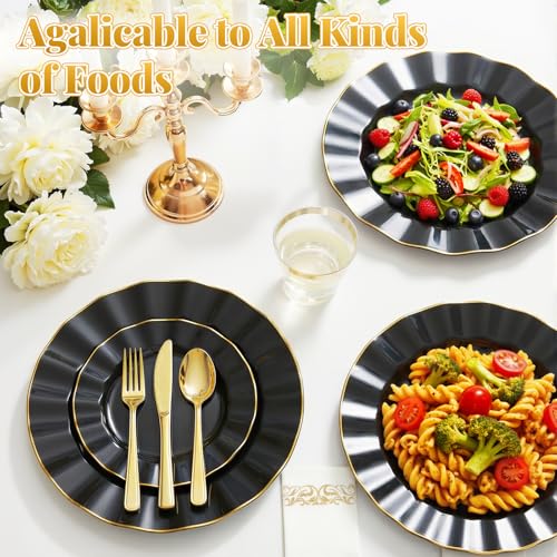 Glowserve 175 Piece Disposable Plastic Plates Dinnerware Set for 25 Guests - color: Black
