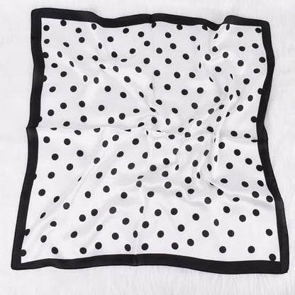 Head Scarf for Women Like Silk Satin Hair Scarves Polka Dot Printed Square Neck Handbags Scarf Bandanas 27.5 Inches - color: White