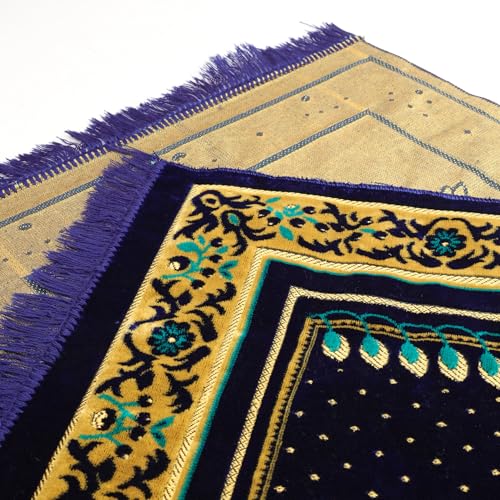 Muslim Prayer Rug, Soft Plush Thin Islamic Prayer Mat, Janamaz, Sajada, Praying Carpet, Islamic Gift for Men & Women, Islamic Mat, Eid & Ramadan Gift with Prayer Beads, 26x43 inch, Blue - color: Tabuk / Royal Blue