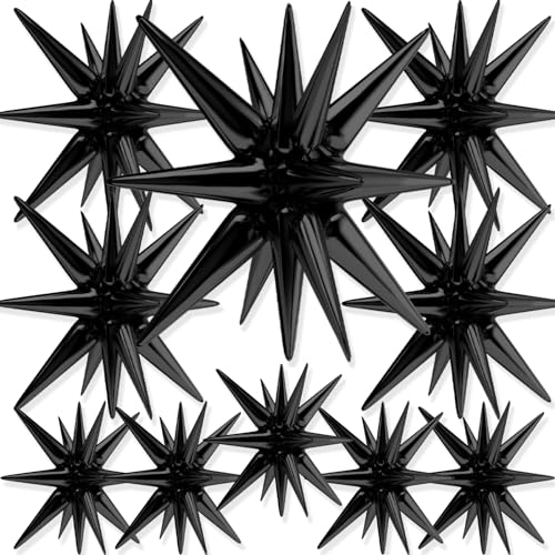 PartyWoo Black Star Foil Balloons 10pcs Different Sizes Pack of 42 27 22 Inch Large Black Explosion Spike Explosion Mylar Balloons for Graduation Birthday Anniversary Retirement Party Decorations - color: Black, size: 10 PCS - 42&27&22 Inch