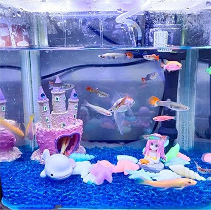 Cute Cartoon Aquarium Castle Decor, Pink Fairy Castle Ornament for Fish Tank, Small Fish Shrimp Hide Caves House Hideouts for Shrimp Crab Betta Cichlids Tank