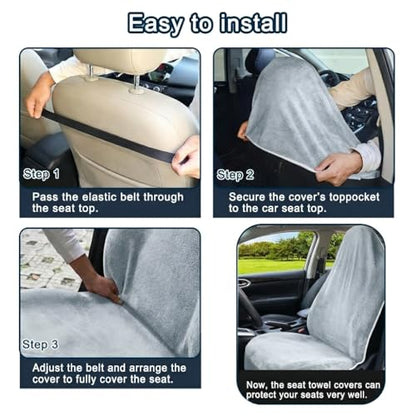 Car Seat Towel Cover, 2pcs Universal Front Seat Protector for Cars, SUVs and Trucks, Sweat Towel Car Seat Cover for Gym, Yoga, Swimming, Pets and Family Travel, Light Gray - color: Light-gray