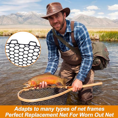 2Pcs Rubber Fishing Net Replacement Netting Without Handle Fly Fish Landing Nets Bag Foldable Trout Net Rubber Mesh for Freshwater Saltwater - color: Black