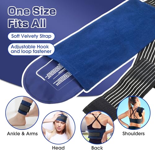 Ice Packs for Injuries Reusable, 4 Pack Hot and Cold Gel Packs and 2 Pack Adjustable Flexible Gel Wraps for Back Shoulders Arms Knees and Legs Injury Recovery, Alleviate Joint and Muscle Pain Relief