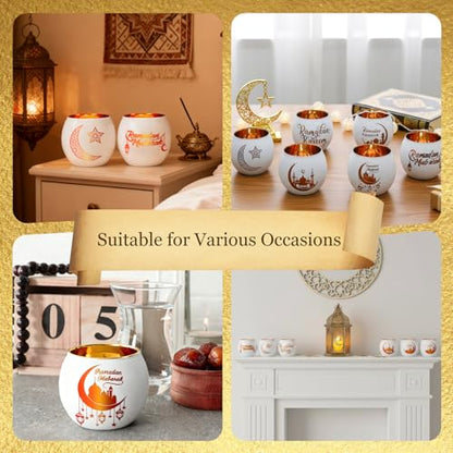 FoldTier 6 Pcs Ramadan Table Decor Ramadan Mubarak Candle Holders Glass Eid Mosque Decoration Votive Tealight Candle Holders for Muslim Gift Tabletop Centerpieces Islamic Party Home Decoration - style: Eid