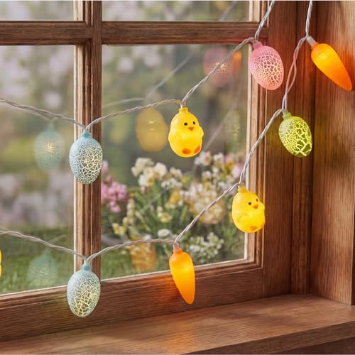 GOOTHY 8.5Ft Outdoor Easter Cracked Egg Chicken and Carrot String Lights Plug in, Hanging Easter Decorations Pastel Lights for Indoor Outdoor Spring Themed Party Patio Garden Birthday Home Decor - color: Rabbit/Carrot/Egg
