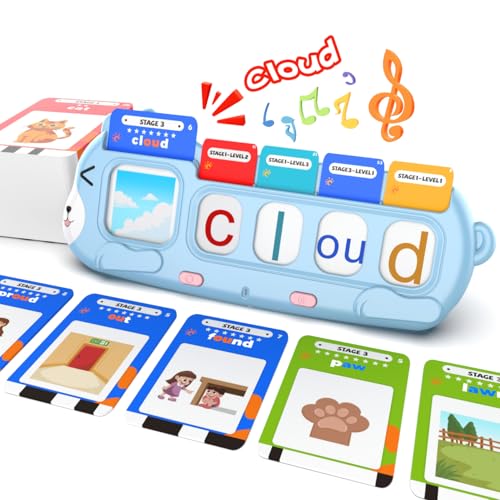 QuTZ Phonics Learning Toy for Preschool Kids – Talking Flash Cards with Sound Machine, Word Blending & Math Games – Educational Reading & Counting Activity Set 4-8 - color: Blue