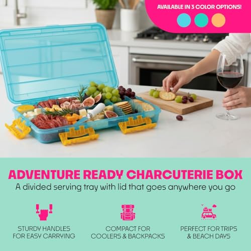 Charcuterie Safe - BPA-Free, Food Safe Charcuterie Board with Lid & Handle - Portable Snack Tray Organizer with Dividers, Mini Containers & Cheese Knife - Dishwasher Safe - Blue - color: Blue Charcuterie Safe