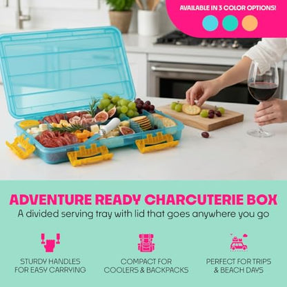 Charcuterie Safe - BPA-Free, Food Safe Charcuterie Board with Lid & Handle - Portable Snack Tray Organizer with Dividers, Mini Containers & Cheese Knife - Dishwasher Safe - Blue - color: Blue Charcuterie Safe