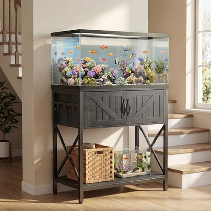 Petrova 20-29 Gallon Fish Tank Stand, Metal Double Aquarium Stand with Storage Cabinet, Heavy Duty 31.5" L* 16.54" W Tabletop, 330LBS Capacity, Grey - color: Dark Grey, size: 31.5" L x 16.5" W x 31.5"H