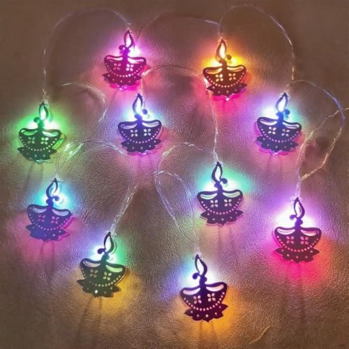 9.8ft Lotus Candle Diwali String Lights, 20 LED Multi-Color Fairy Diya Curtain Lights, Window String Lights, Wedding, Party, Indoor Outdoor Bedroom Decoration(Colorful Flame) - color: Multicolor