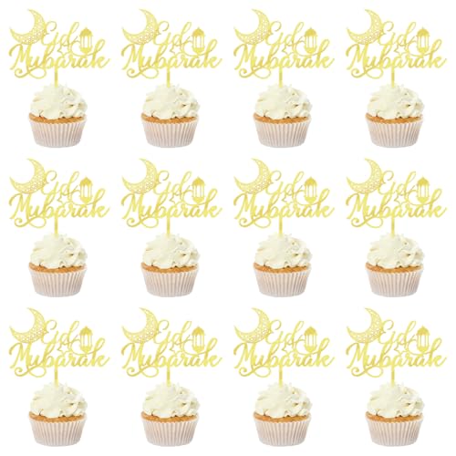 12pcs Acrylic gold Eid Mubarak Cake Topper - color: 6