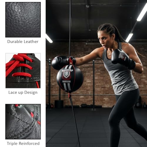 Professional Leather Double End Boxing Bag with Bungee Cords for Boxing, MMA, Muay Thai, Fitness Speed Dodge Reflex Ball, Floor to Ceiling Training, 5 Inch - size: 5 Inch