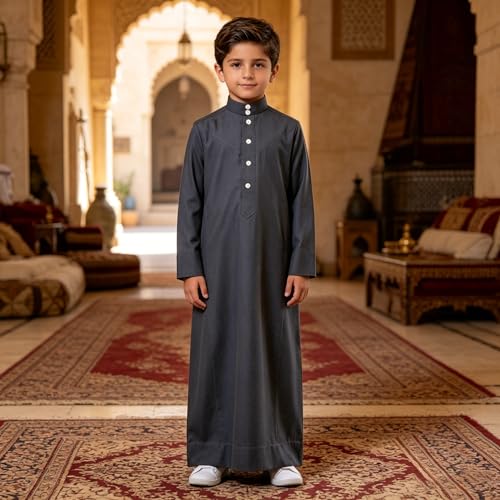 Kids Boys' Islamic Thobe, Soft Long Sleeve Muslim Robe, Traditional Prayer Outfit for Boys - size: 9 Years