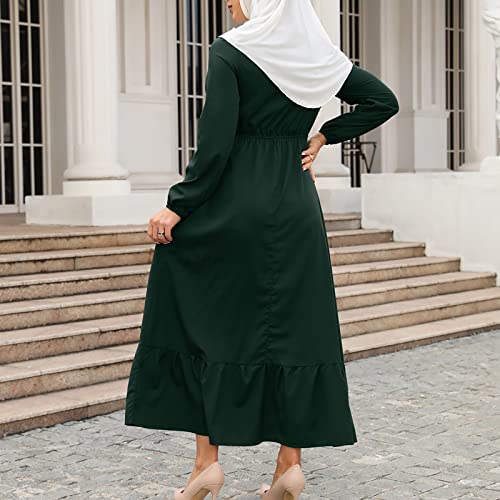 Ctreela Muslim Abaya Dress for Women Long Sleeve Tunic Islamic Prayer Dress Abaya Kaftan Dubai Dress Middle East Clothes - color: Army Green, size: X-Large
