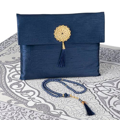Modefa Islamic Prayer Mat Muslim Gifts - Thin Travel Muslim Prayer Rug in Taffeta Gift Bag with Tasbih Beads Prayer Matt Islam - Chenille Turkish Praying Carpet - Ramadan Gifts (Navy) - color: Navy