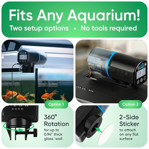FISHNOSH Automatic Fish Feeder for Aquarium with Digital Thermometer - 2026 Auto Fish Food Dispenser Programmable, Vacation Feeder for Fish, Adjustable Portions, Auto Fish Feeder for Small & Big Tanks