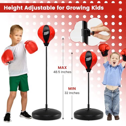 Goplus Punching Bag for Kids, Height Adjustable Reflex Bag with Boxing Gloves for Teens Children Ages 3 4 5 6 7 8+ Years Old Boys Girls, Inflatable Boxing Equipment for Christmas Birthday