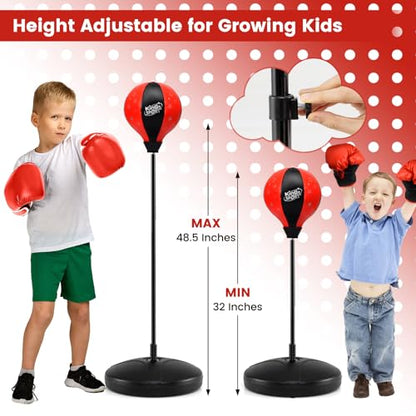 Goplus Punching Bag for Kids, Height Adjustable Reflex Bag with Boxing Gloves for Teens Children Ages 3 4 5 6 7 8+ Years Old Boys Girls, Inflatable Boxing Equipment for Christmas Birthday