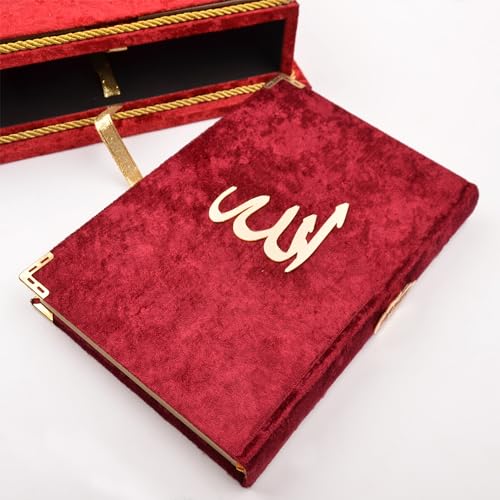 Quran Book with Rahle, Quran Stand, Islamic Gift, Muslim Gift for Eid Ramadan (Red) - color: Red