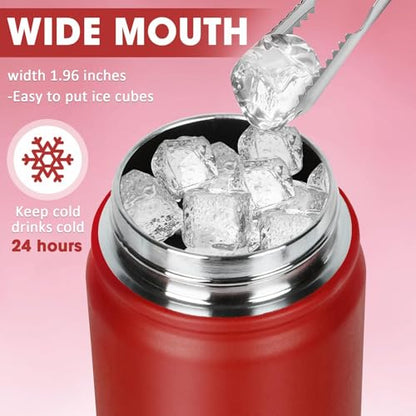 Insulated Water Bottle 24oz, Stainless Steel Double Wall Vacuum Sports Flask with 2-in-1 Straw & Chug Lid, BPA-Free, Leak Proof, Keeps Cold 24H for Travel Gym School - color: Red 750