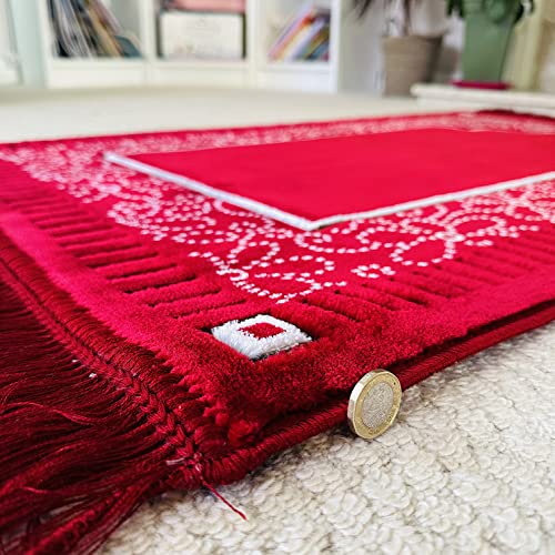 Mihrab Patterned Original Luxury Velvet Prayer Mat/Rug- 750g Weight | Made in Turkey (Burgundy) - color: Burgundy
