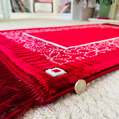 Mihrab Patterned Original Luxury Velvet Prayer Mat/Rug- 750g Weight | Made in Turkey (Burgundy) - color: Burgundy