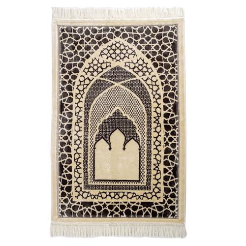 Modefa Turkish Islamic Prayer Mat - Velvet Janamaz - Intricate Praying Rug Ramadan Eid Gift - Traditional Muslim Seccade for Men Women - Saray (Charcoal Grey) - color: Charcoal Grey