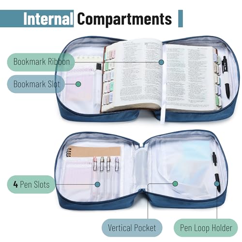 Mr. Pen- Bible Cover Case | Carrying Book Case with Durable Handle and Zippered Pocket, Bible Protective Church Bag for Men & Women, Christian Gifts - color: Blue Bloom