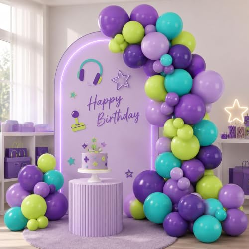 Paready Purple Green Balloons, 60 Pcs Party Balloons for Monster Birthday - color: Purple Green