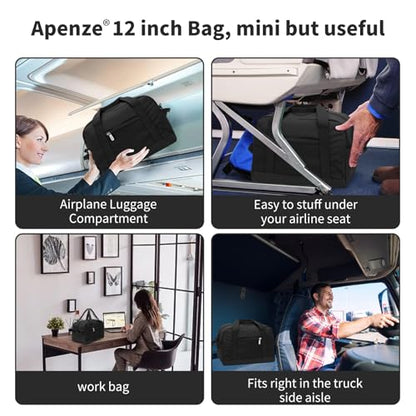 Apenze Small Gym Bag Carry On Bag - 12 in Mini Duffle Bag Lightweight for Overnight Travel（Black） - color: Black, size: 12inch