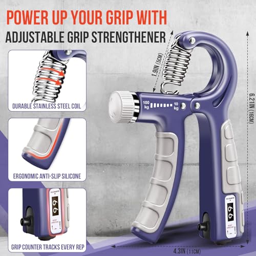 Grip Strength Trainer Kit, Forearm Strengthener & Hand Grip Strengthener | Finger Exerciser & Stretcher for Strength Training, Recovery & Flexibility - size: 10PCS