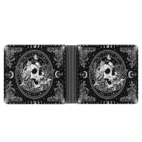Moon And Floral Face Bifold Wallet 4.6x3.7 Inch,Slim Compact Folding Wallet with Card Slots And Cash Pocket Lightweight Wallet for Everyday Carry Travel Business - color: Moon and Floral Face