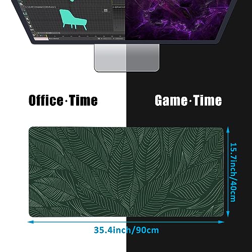 Golden Tropical Leaf Large Gaming Mouse Pad,Waterproof Desk Mat for Desktop,Non-Slip Rubber Base Mousepad with Stitched Edges for Laptop Office and Home 35.4X15.7 Inch - color: Golden Tropical Leaf